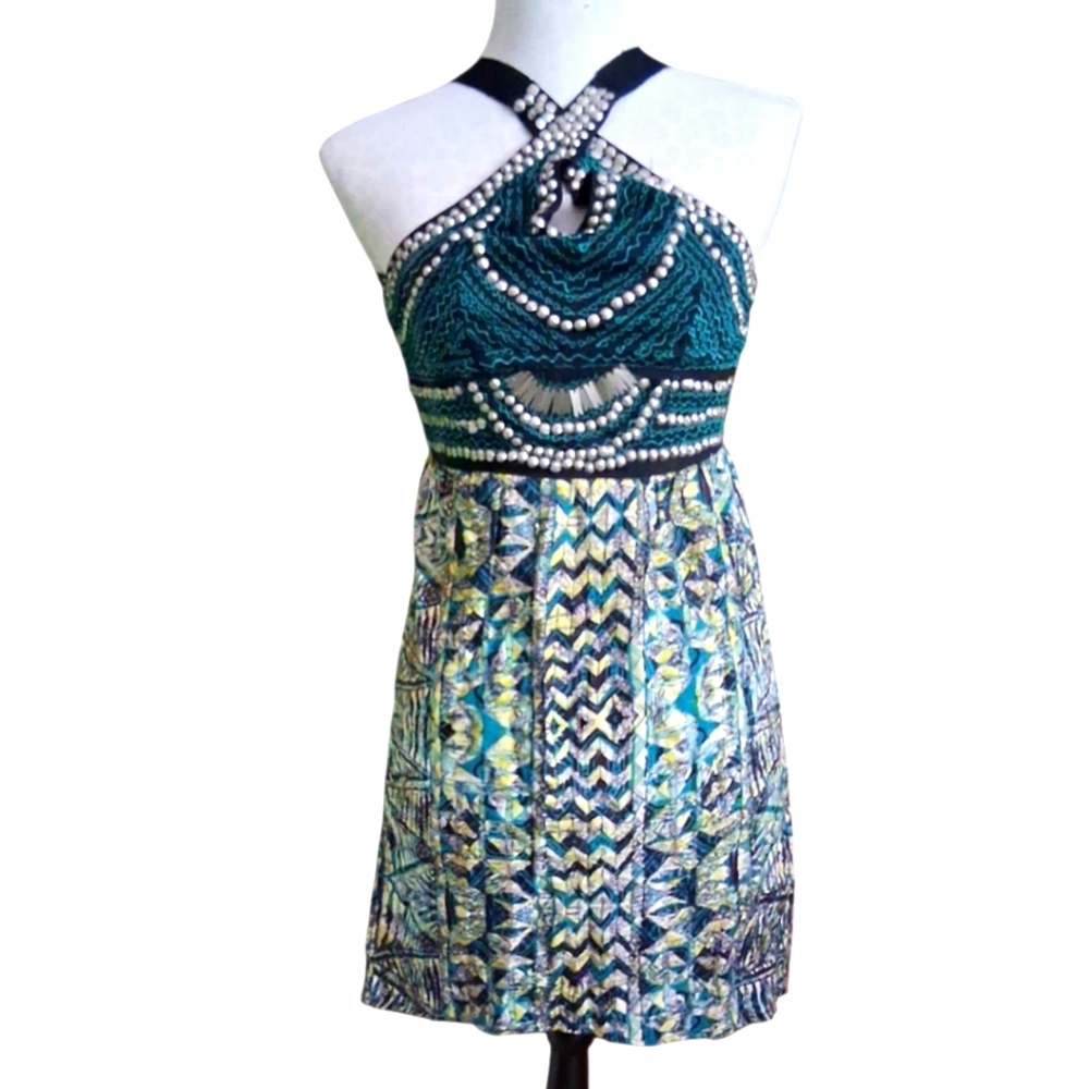 Angie Girl boho beaded tank dress. Criss cross straps.
